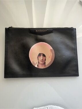GIVENCHY ANTIGONA MADONNA PRINT LEATHER ZIP POUCH